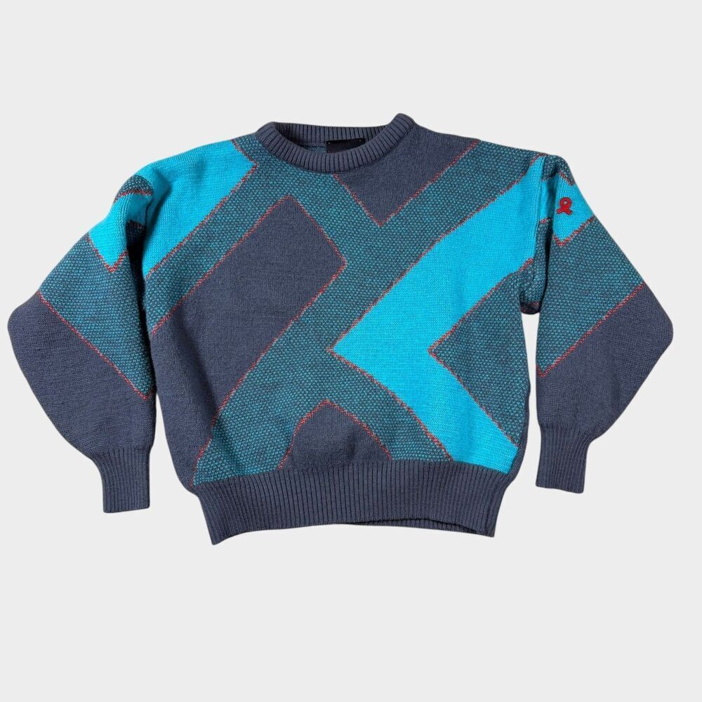 Vtg 80s Demetre Ski Sweater Mens S Wool Geometric Knit USA Made Retro Gorpcore M